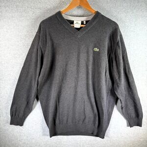 Lacoste Sweater Men's‎ Large Gray Heather Knitted V-Neck Long Sleeve Pullover